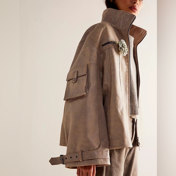 NWT Free People We The Free Skyline Leather Jacket Jack Rabbit - Picture 3 of 11